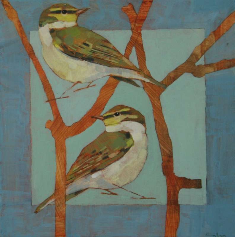 Two Wood Warblers in Cherry Twigs